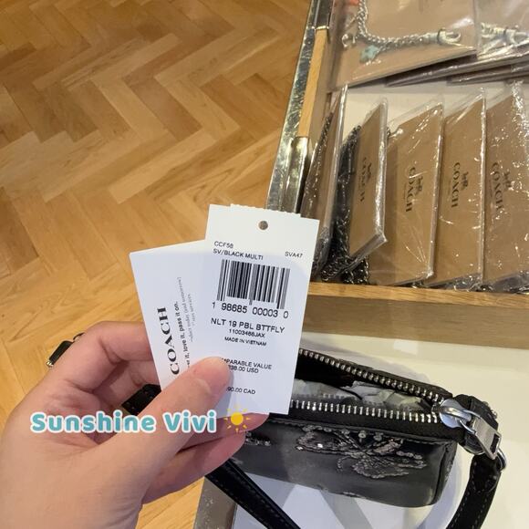 NWT Coach Nolita 19 With Sparkly Butterfly Print CCF58 Silver Black Multi - Picture 6 of 6